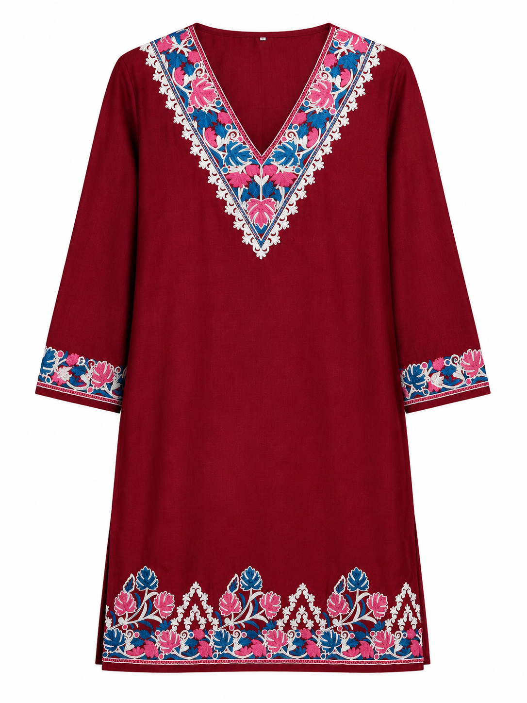 Noor : Aari embroidery summer Co-Ord Set | Dark Red